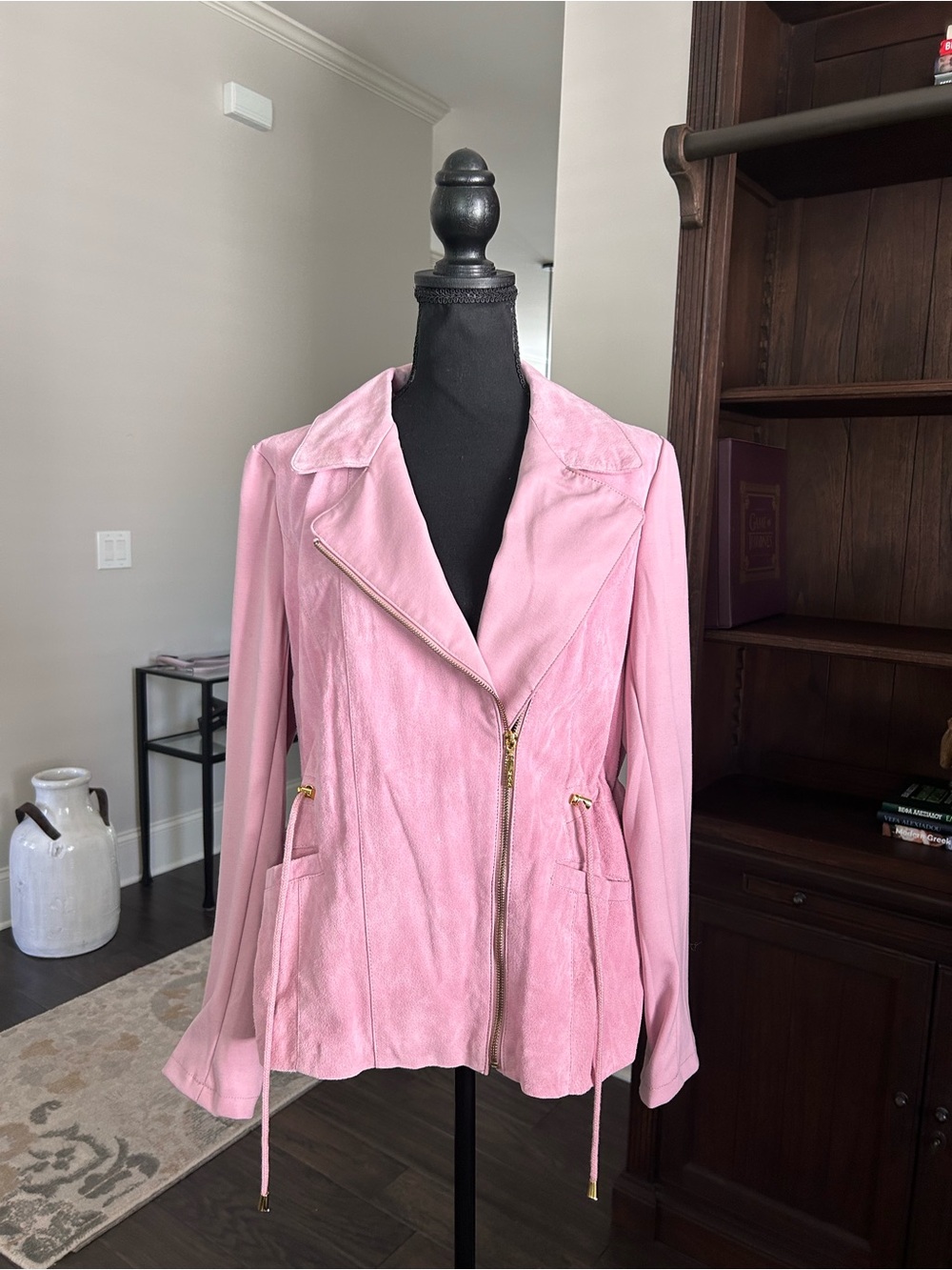 IMAN Light pink suede moto jacket
